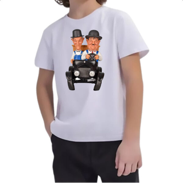 Camiseta Infanto Juvenil Nostalgia O Gordo e o Magro Calhambeque - Imagem 2