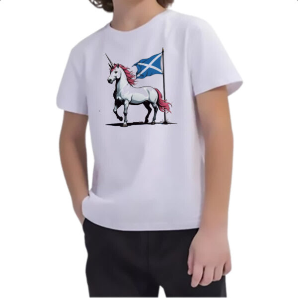 Camiseta Infanto Juvenil Unicornio bandeira Escocia - Imagem 2