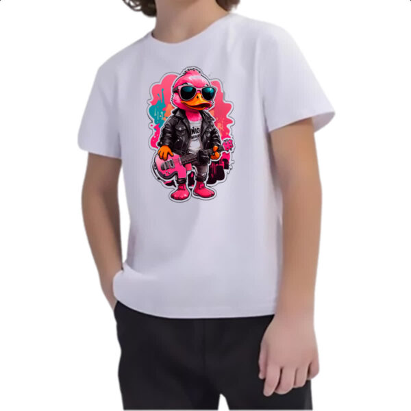 Camiseta Infanto Juvenil Patinho Pink Guitarrista Rock - Imagem 2