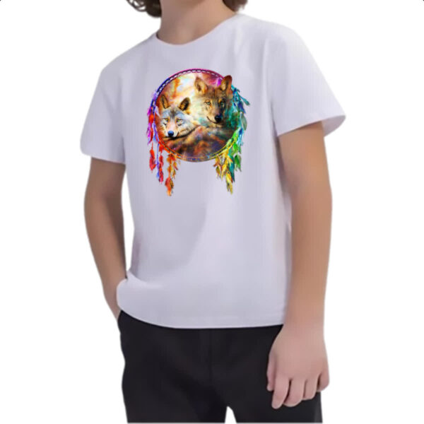 Camiseta Infanto Juvenil Apanhador de sonhos casal de lobo - Imagem 2