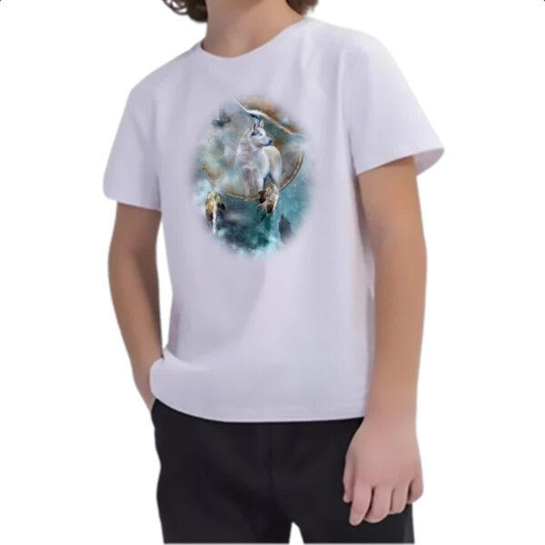 Camiseta Infanto Juvenil Apanhador de sonhos lobo cinza - Imagem 2