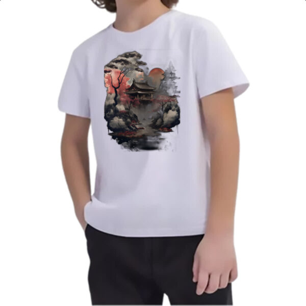 Camiseta Infanto Juvenil Paisagem Asia tinta a oleo - Imagem 2