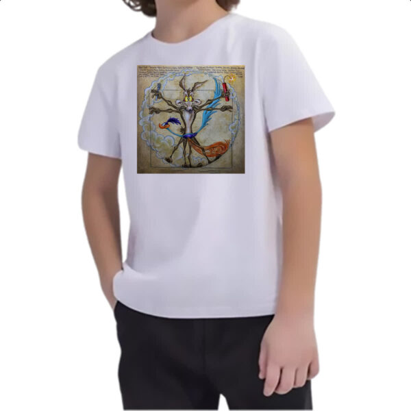 Camiseta Infanto Juvenil Papa Leguas e Coyote Vitruviano Da Vinci - Imagem 2