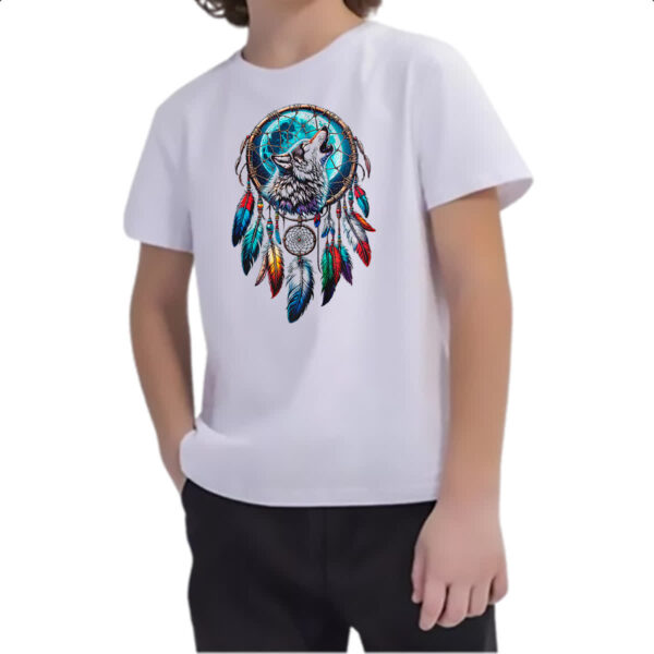 Camiseta Infanto Juvenil Apanhador de sonhos lobo uivando - Imagem 2