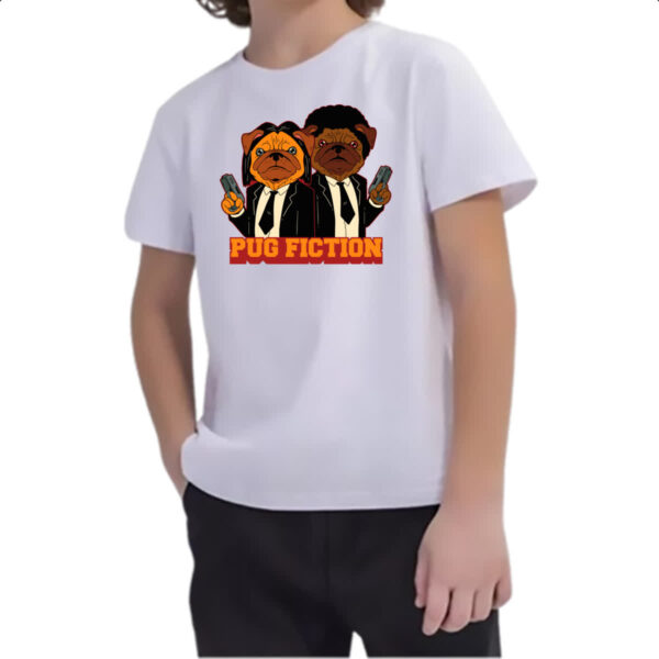 Camiseta Infanto Juvenil Pug Fiction parodia filme - Imagem 2