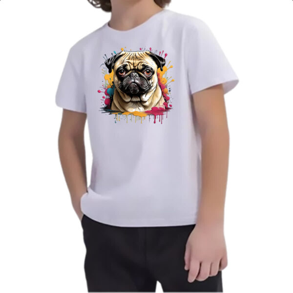 Camiseta Infanto Juvenil Pug Watercolor Splash Art - Imagem 2