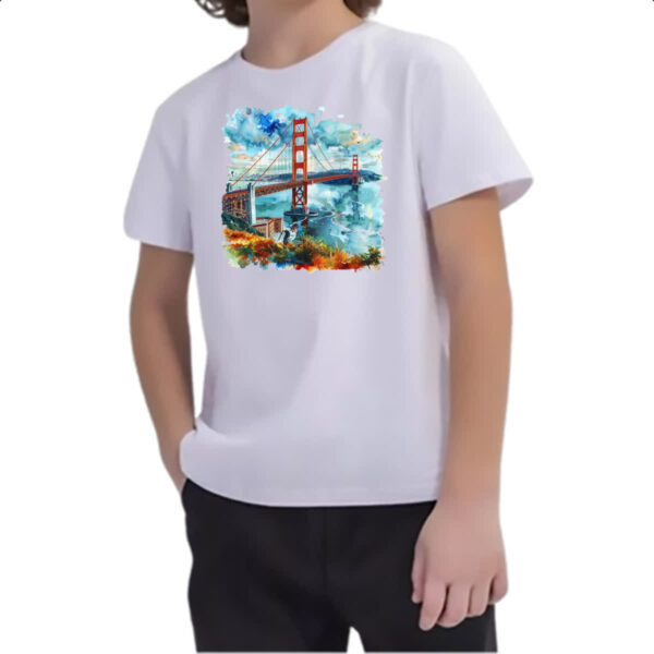 Camiseta Infanto Juvenil Ponte Golden Gate watercolor - Imagem 2