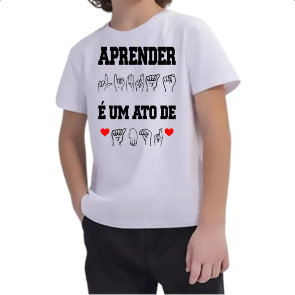 Camiseta Infanto Juvenil Aprender libra ato de amor - Imagem 2