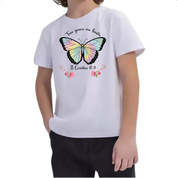 Camiseta Infanto Juvenil Religiosa sua graca me basta - Imagem 2