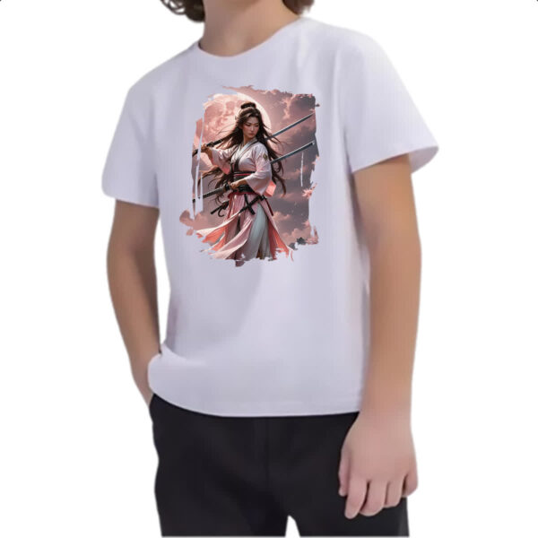 Camiseta Infanto Juvenil Samurai girl sunset rosa - Imagem 2