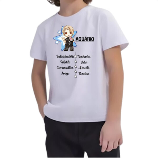Camiseta Infanto Juvenil Signo Cute Aquario - Imagem 2