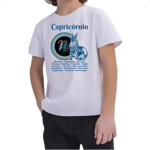 Camiseta Infanto Juvenil Signo de Capricornio adjetivos - Imagem 2