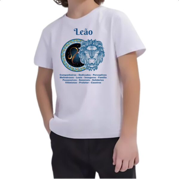 Camiseta Infanto Juvenil Signo de Leao adjetivos - Imagem 2
