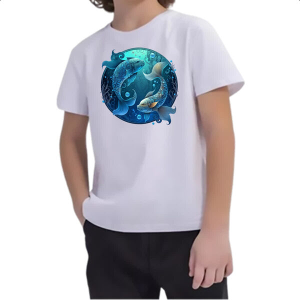 Camiseta Infanto Juvenil Signo de Peixes placa de luxo - Imagem 2