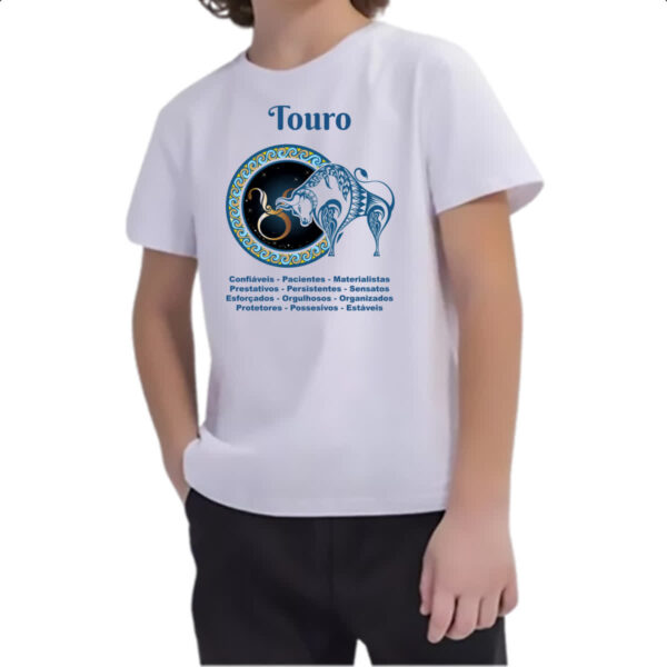 Camiseta Infanto Juvenil Signo de Touro adjetivos - Imagem 2