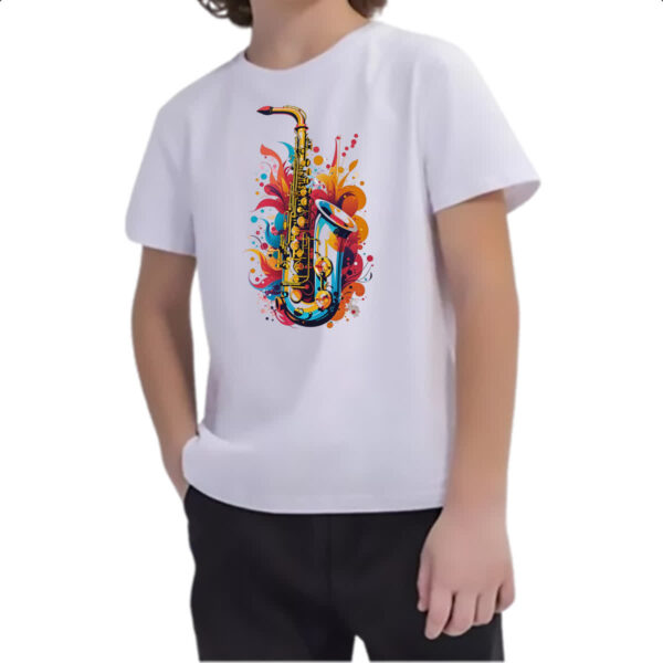 Camiseta Infanto Juvenil Saxofone colorful arte design - Imagem 2