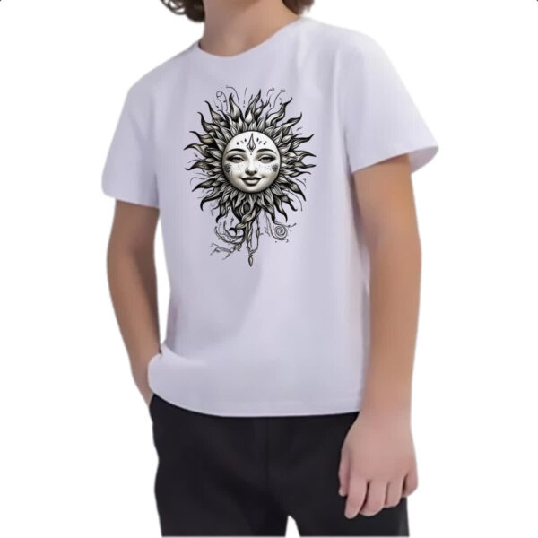 Camiseta Infanto Juvenil Sol blackwork tatoo style - Imagem 2