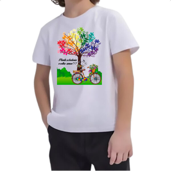Camiseta Infanto Juvenil Autismo Plante sabedoria e colha amor - Imagem 2