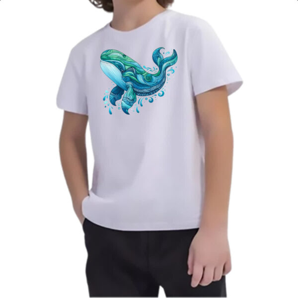 Camiseta Infanto Juvenil Baleia estilo tribal watercolor - Imagem 2