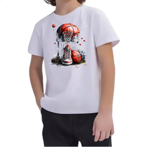 Camiseta Infanto Juvenil Basquete tenis cesta e bola - Imagem 2