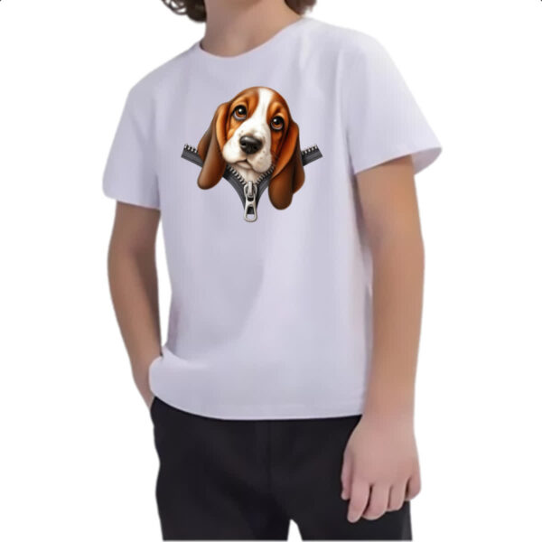 Camiseta Infanto Juvenil Basset Hound no Ziper - Imagem 2