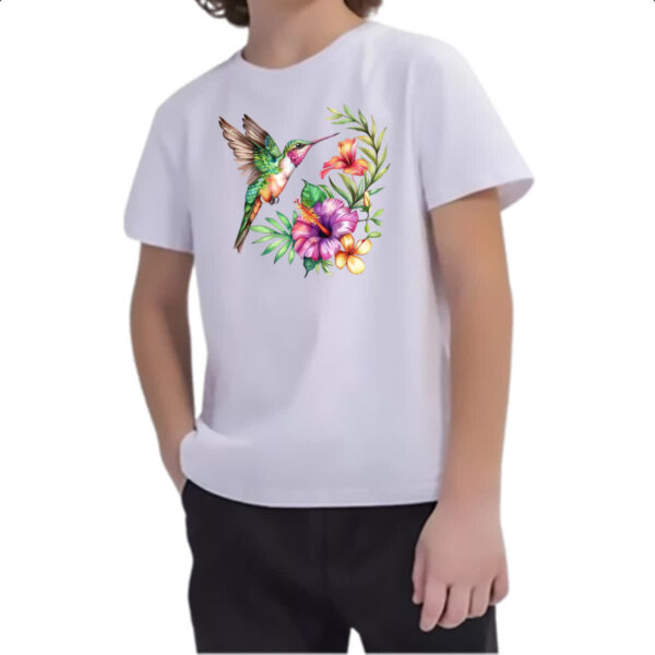 Camiseta Infanto Juvenil Beija flor na flor - Imagem 2