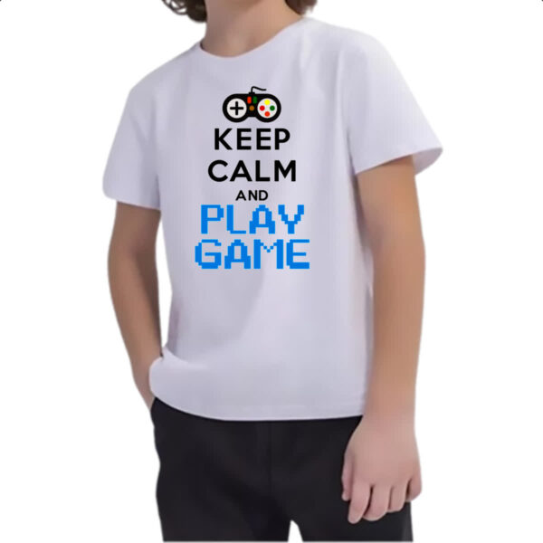 Camiseta Infanto Juvenil Keep Calm and Play Game - Imagem 2