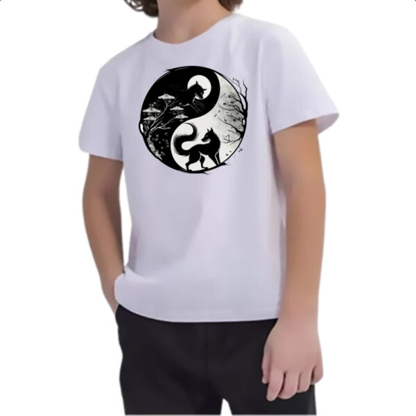 Camiseta Infanto Juvenil Yin e Yang Raposas - Imagem 2