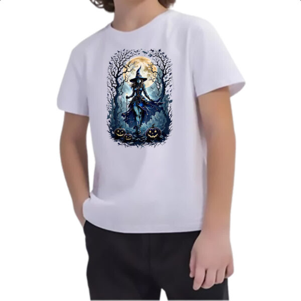 Camiseta Infanto Juvenil Halloween Bruxa Noite Lua Cheia - Imagem 2