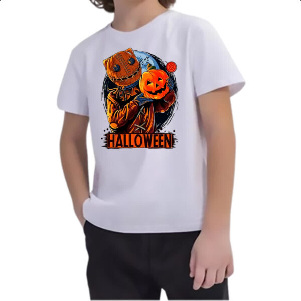 Camiseta Infanto Juvenil Halloween Espantalho doces ou travessuras - Imagem 2