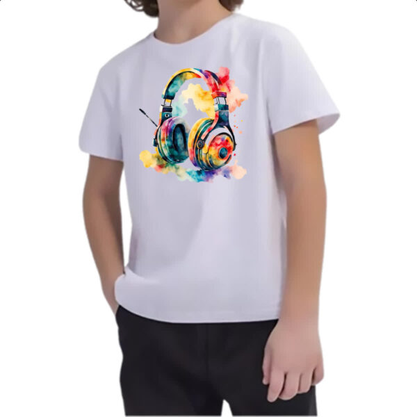 Camiseta Infanto Juvenil Headphone watercolor - Imagem 2