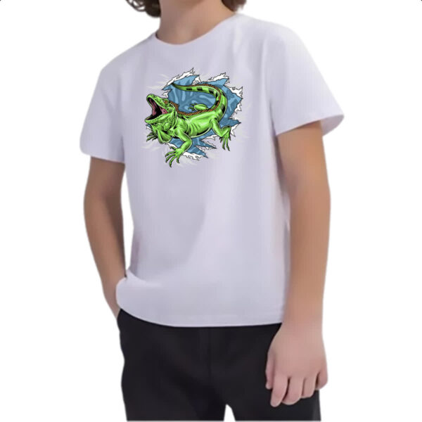 Camiseta Infanto Juvenil Camaleao rasgando a camisa - Imagem 2