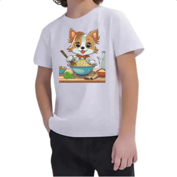 Camiseta Infanto Juvenil Cao feliz cozinhando lamem - Imagem 2