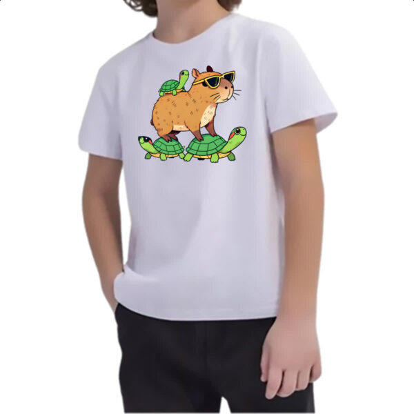 Camiseta Infanto Juvenil Capivara corrida tartaruga - Imagem 2
