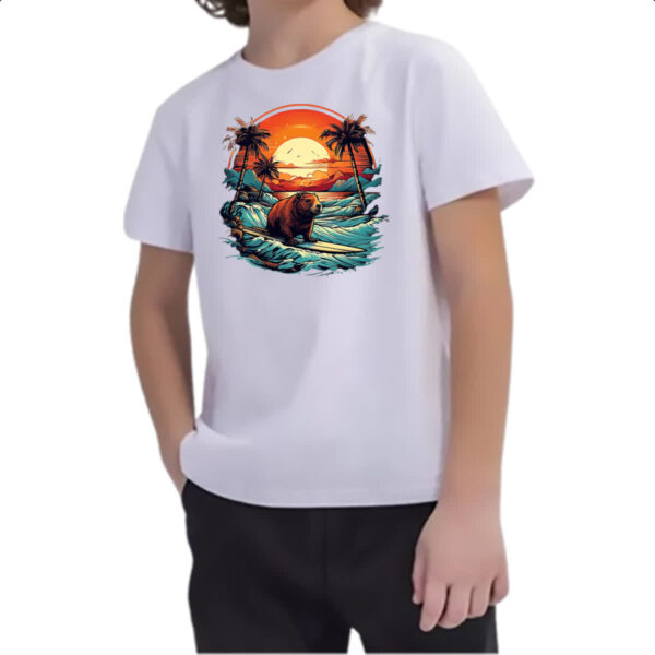 Camiseta Infanto Juvenil Capivara Surf Sunset - Imagem 2