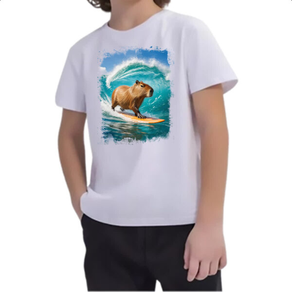 Camiseta Infanto Juvenil Capivara surfando no Hawaii - Imagem 2