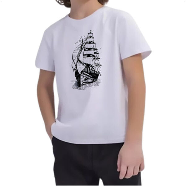 Camiseta Infanto Juvenil Caravela desenhada a lapis - Imagem 2