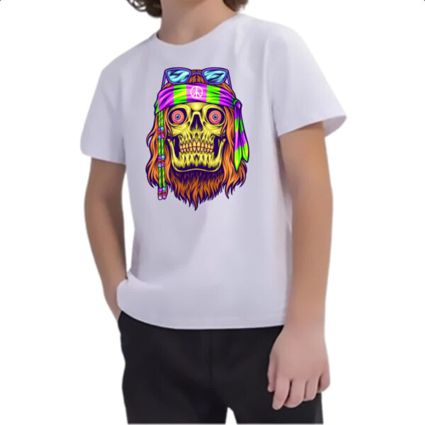 Camiseta Infanto Juvenil Caveira Hippie - Imagem 2