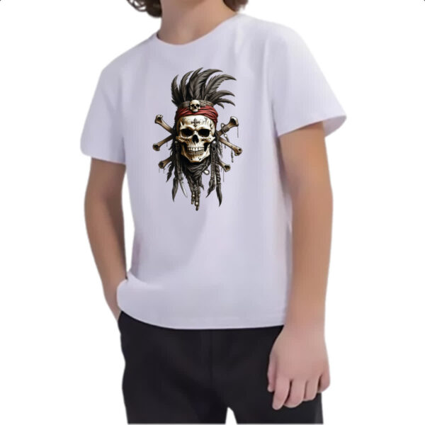 Camiseta Infanto Juvenil Caveira Indigena Mohawk - Imagem 2