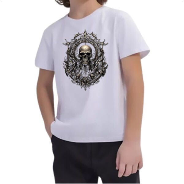 Camiseta Infanto Juvenil Caveira metal grampunk - Imagem 2