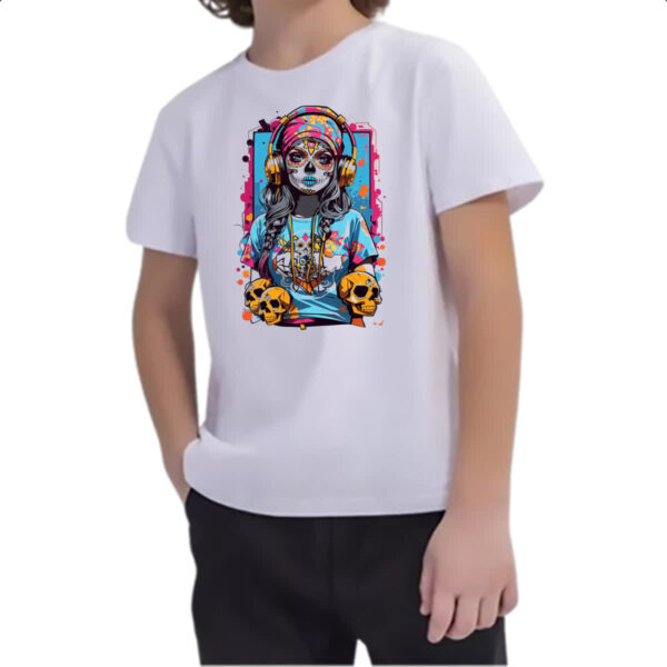 Camiseta Infanto Juvenil Caveira mexicana girl sound - Imagem 2