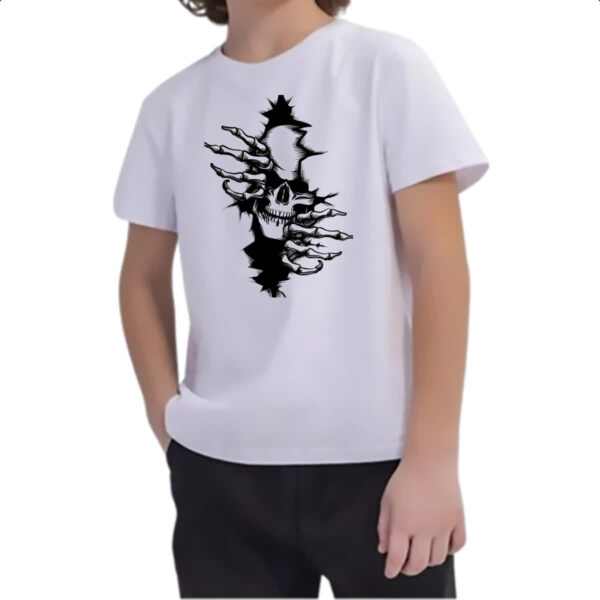 Camiseta Infanto Juvenil Caveira rasgando a camisa - Imagem 2