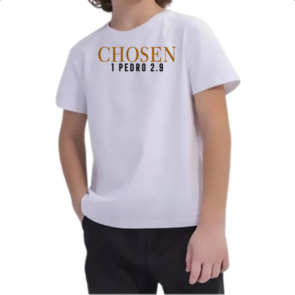 Camiseta Infanto Juvenil Chosen 1 Pedro 2.9 Biblia Jesus - Imagem 2
