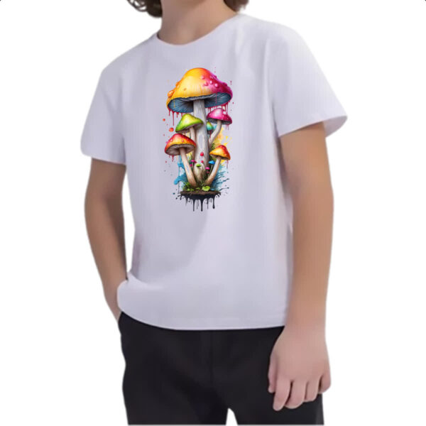 Camiseta Infanto Juvenil Cogumelos coloridos splash - Imagem 2