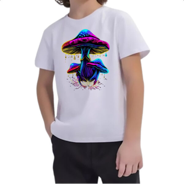 Camiseta Infanto Juvenil Cogumelos neon - Imagem 2