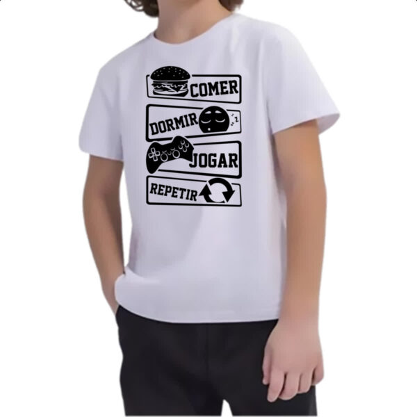 Camiseta Infanto Juvenil Comer Dormir Jogar Repetir - Imagem 2