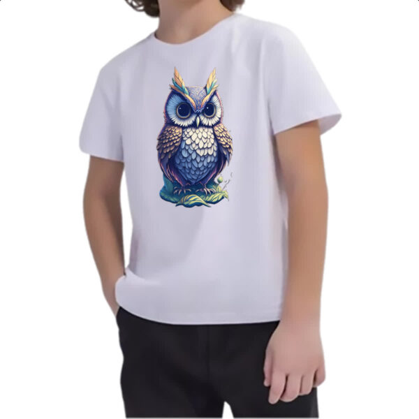 Camiseta Infanto Juvenil Coruja Fantasy Art Neon - Imagem 2