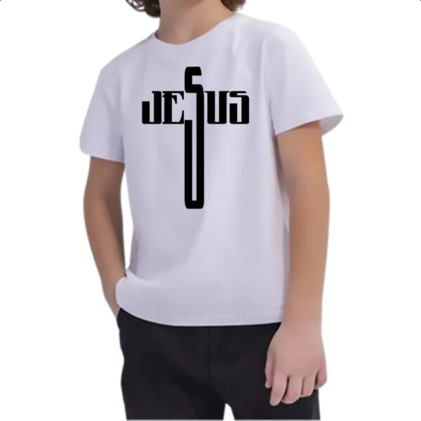 Camiseta Infanto Juvenil Crucifixo nome de Jesus - Imagem 2