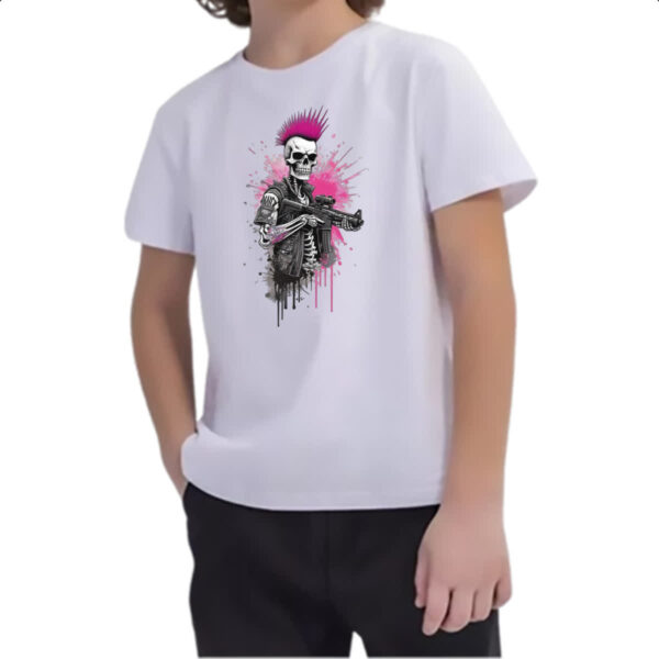 Camiseta Infanto Juvenil Cyber Punk caveira guerrilheira - Imagem 2