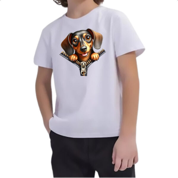 Camiseta Infanto Juvenil Dachshund no Ziper - Imagem 2
